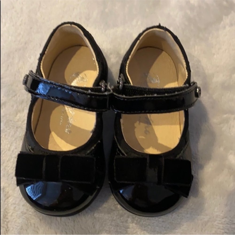 Naturino Baby Girl Black Glossy Toe Suede Bow Flat Walking Dress Shoes Size 19